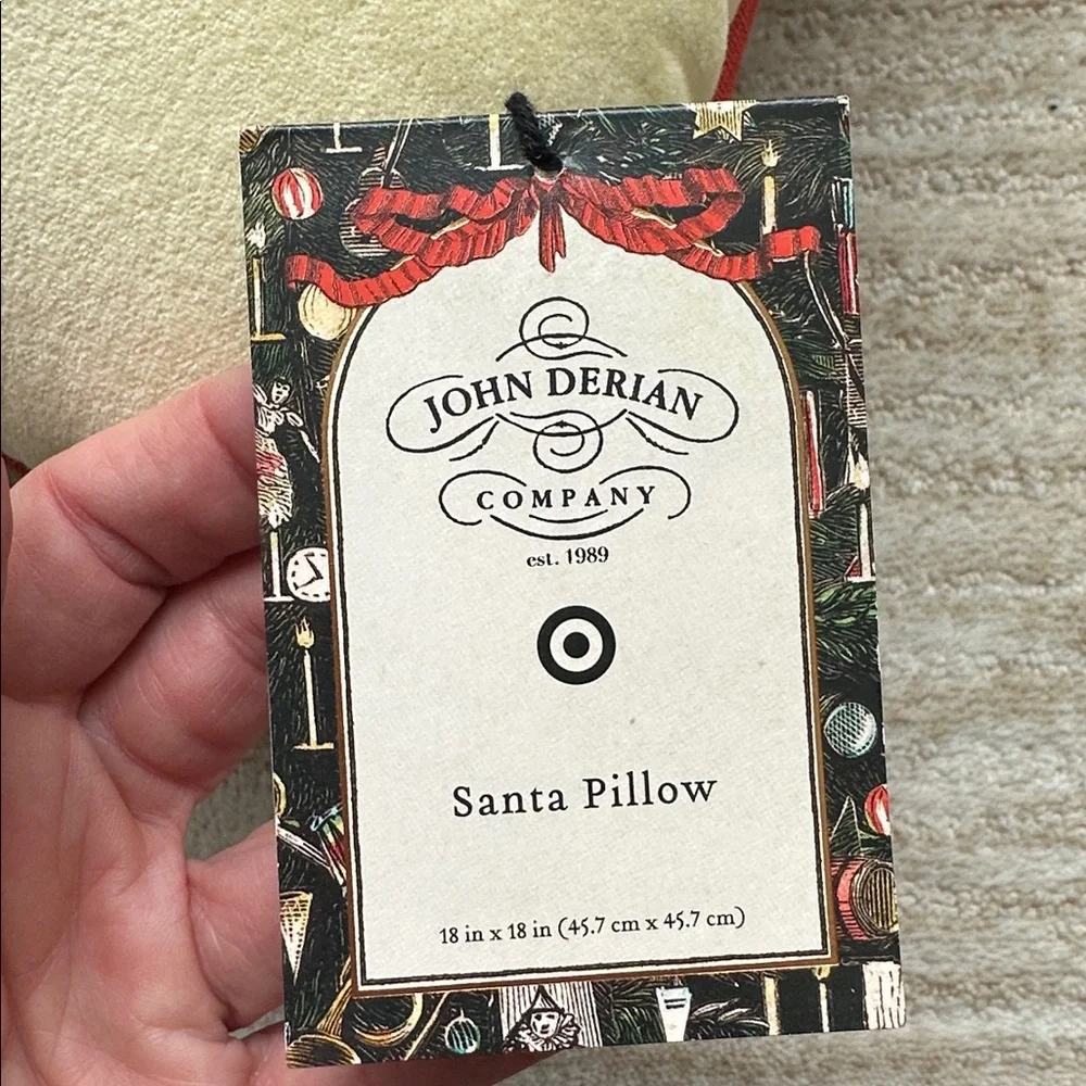 John Derian Target 2025 Santa Pillow Embroidered Holiday Christmas Tree 18”x18”